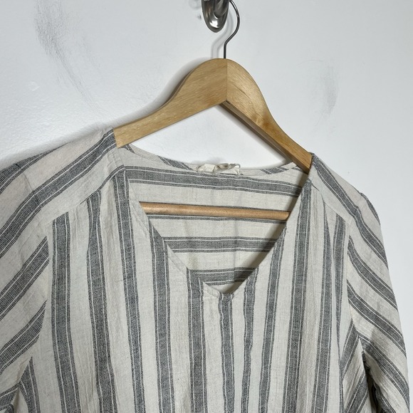 Eileen Fisher Striped Cotton Linen Tunic Dress Ivory Black Womens XS Coastal - Picture 2 of 6